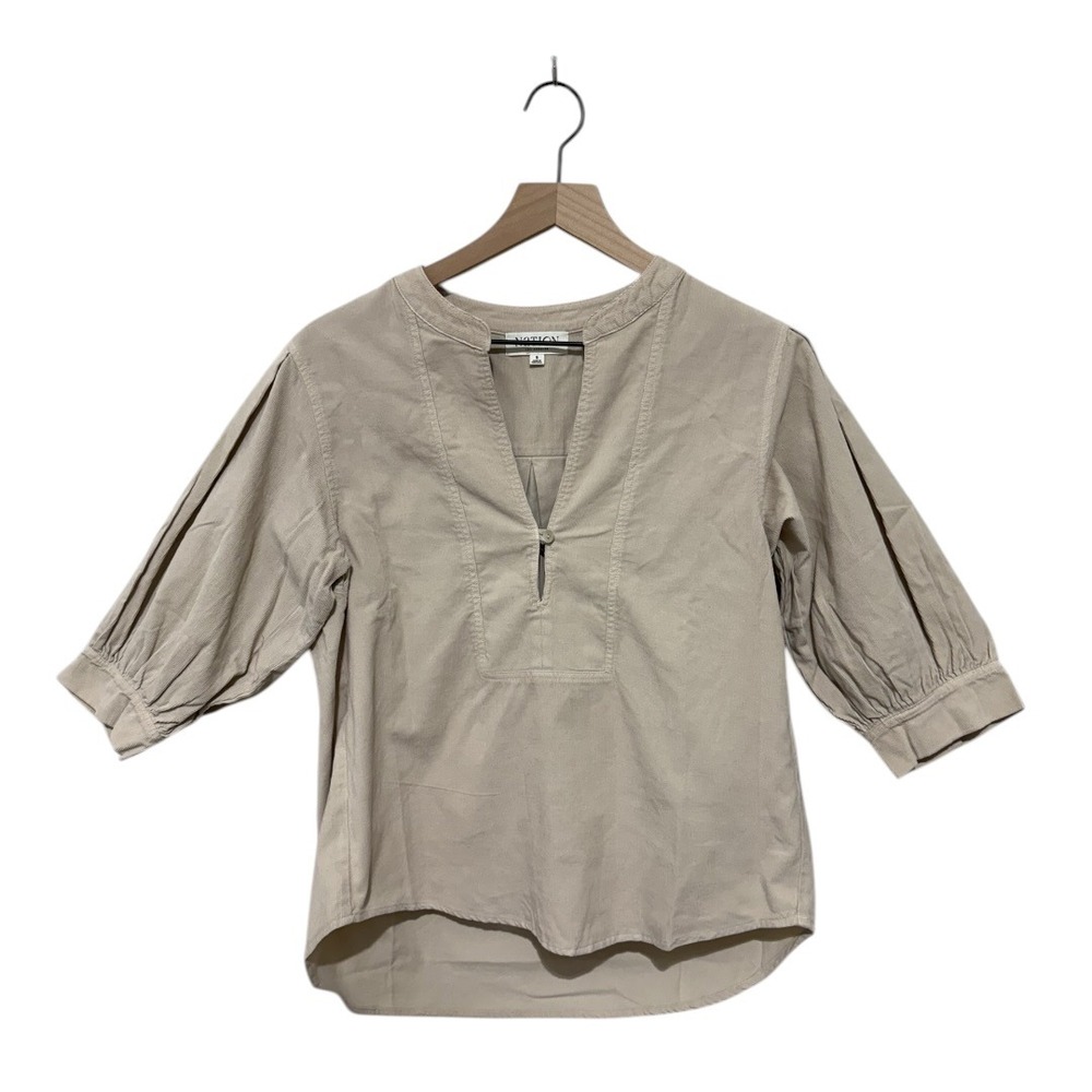 Nation LTD Los Angeles Corduroy Puff Sleeve Tunic Blouse Sand Beige S - Picture 3 of 10